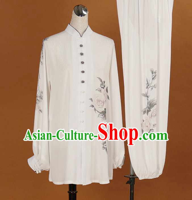 Chinese Tai Chi Competition Clothing Wushu Tournament Uniform Kongfu Taijiquan Performance White Outfit