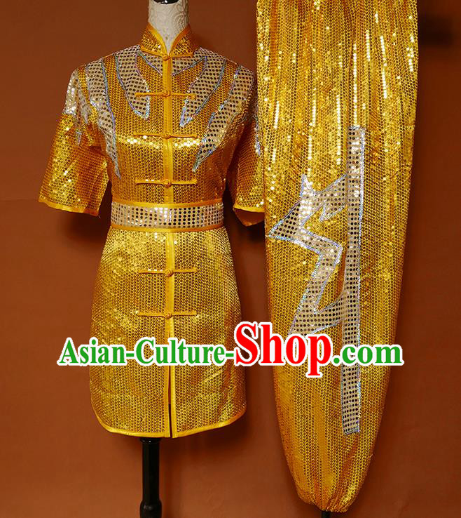 Chinese Kung Fu Performance Golden Outfit Martial Arts Competition Clothing Wushu Tournament Uniform Chang Quan Clothes