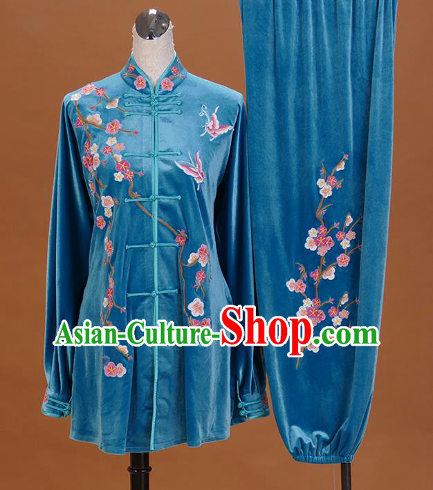 Chinese Winter Taiji Quan Training Uniform Wushu Competition Clothes Female Tai Chi Blue Suit Martial Arts Clothing