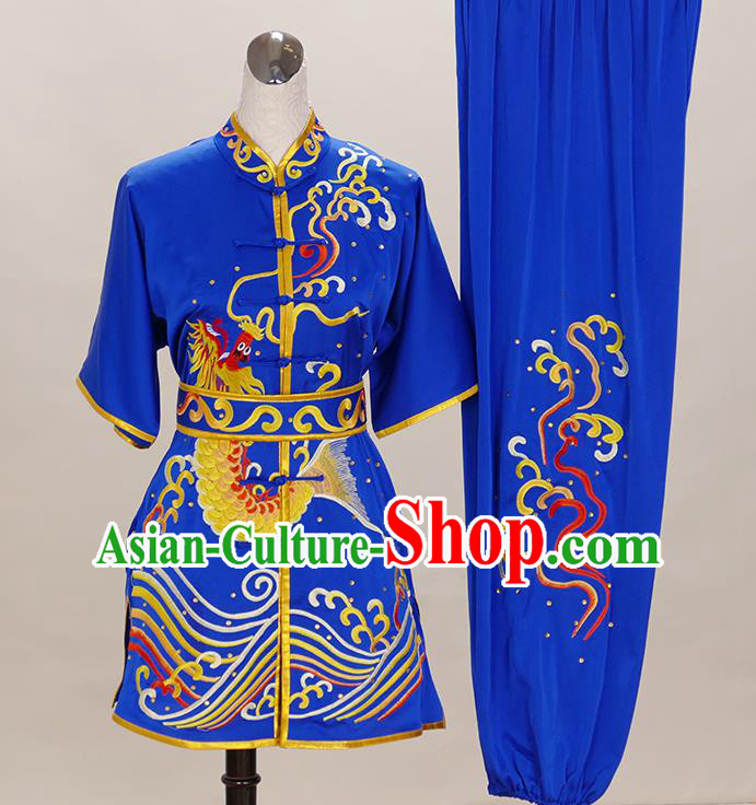 Chinese Wushu Uniform Kongfu Performance Royal Blue Outfit Changquan Competition Clothing