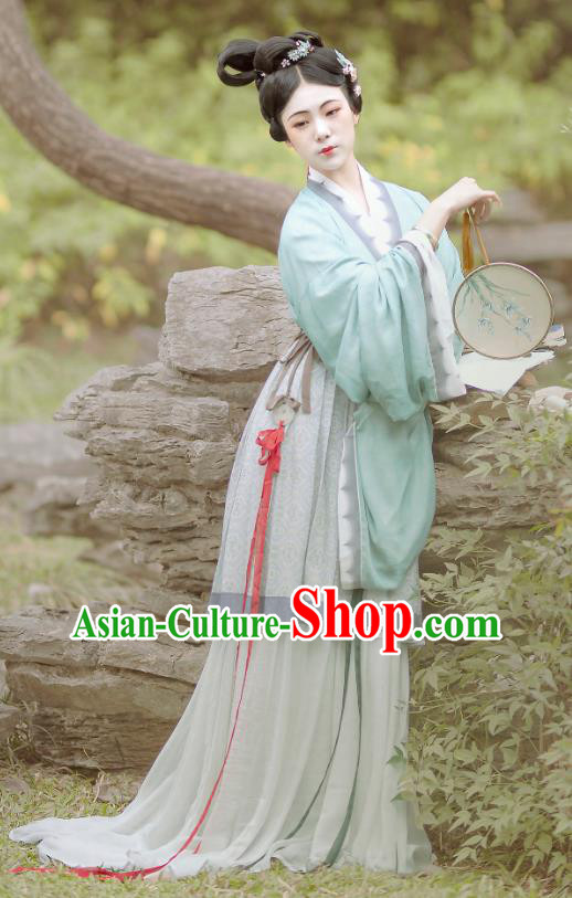 Chinese Traditional Court Lady Hanfu Fashion Ancient Palace Beauty Garment Costumes Song Dynasty Princess Green Dresses