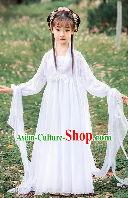 Children Day Performance Clothing China Ancient Fairy White Dress Girl Hanfu