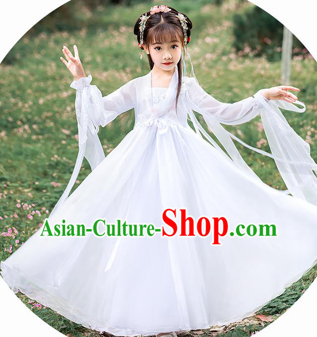 Children Day Performance Clothing China Ancient Fairy White Dress Girl Hanfu