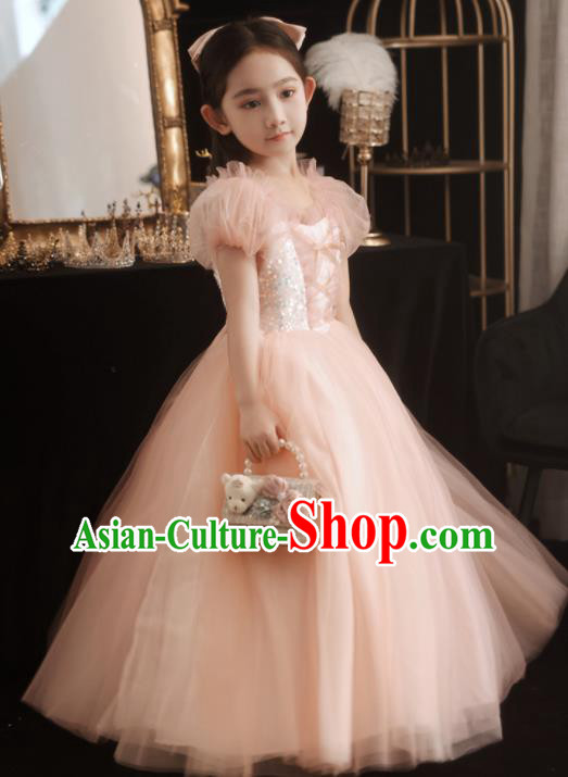 Top Model Contest Fashion Children Day Performance Clothing Girl Catwalks Costume Princess Birthday Pink Dress
