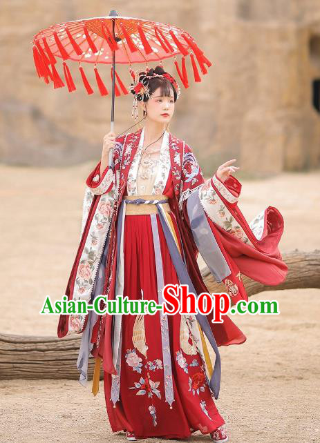 Chinese Song Dynasty Court Princess Embroidered Costumes Traditional Wedding Red Hanfu Dresses Ancient Bride Clothing