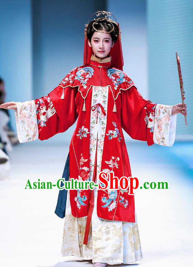 China Ming Dynasty Empress Embroidered Costumes Traditional Hanfu Woman Wedding Dresses Ancient Bride Clothing