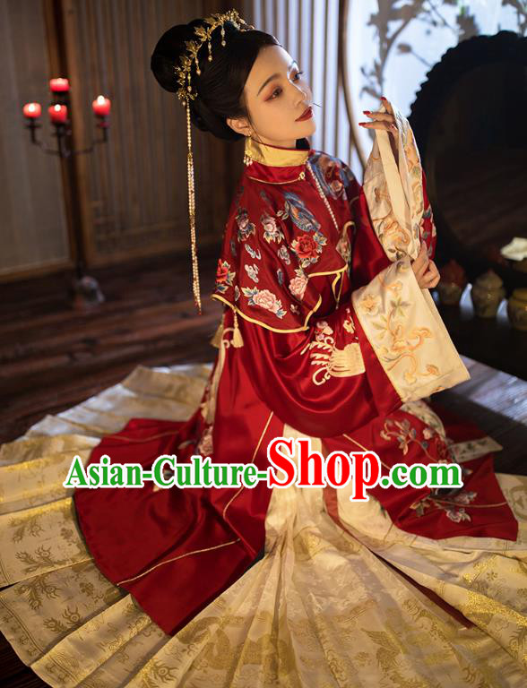 China Ming Dynasty Empress Embroidered Costumes Traditional Hanfu Woman Wedding Dresses Ancient Bride Clothing
