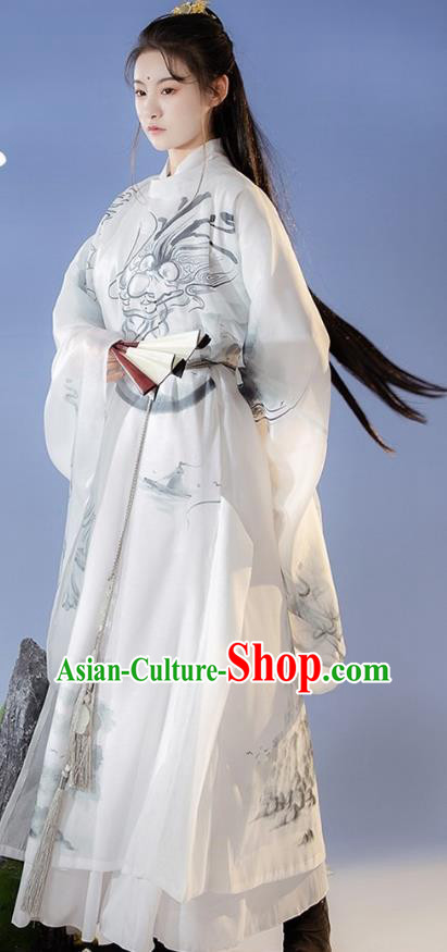 China Ancient Swordsman Costumes Ming Dynasty Prince Clothing Traditional Male Hanfu Round Collar Robe
