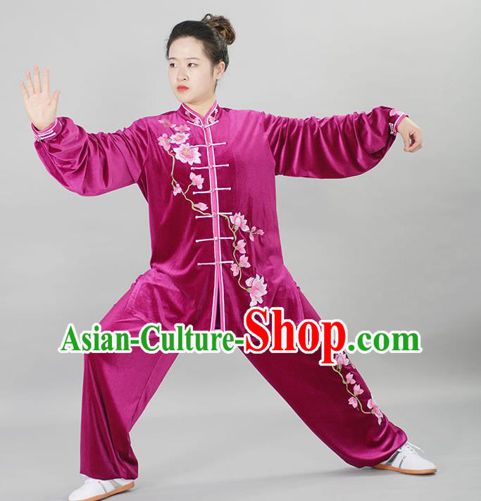 Chinese Female Kung Fu Megenta Suit Martial Arts Clothing Winter Tai Chi Training Uniform Taiji Chuan Clothes