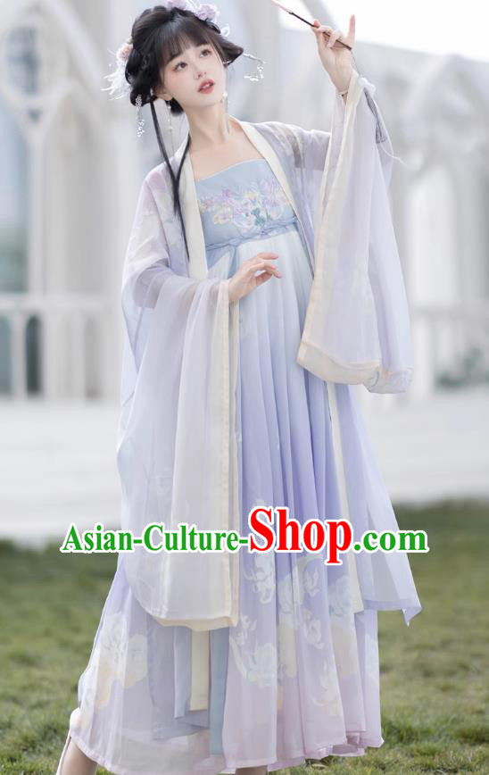 Ancient Chinese Palace Woman Costumes Tang Dynasty Princess Clothing Traditional Blue Hanfu Dress