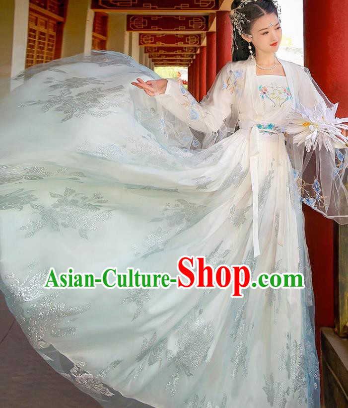 Chinese Ancient Fairy Costumes Song Dynasty Princess Clothing Traditional Embroidered Blue Hanfu Dresses