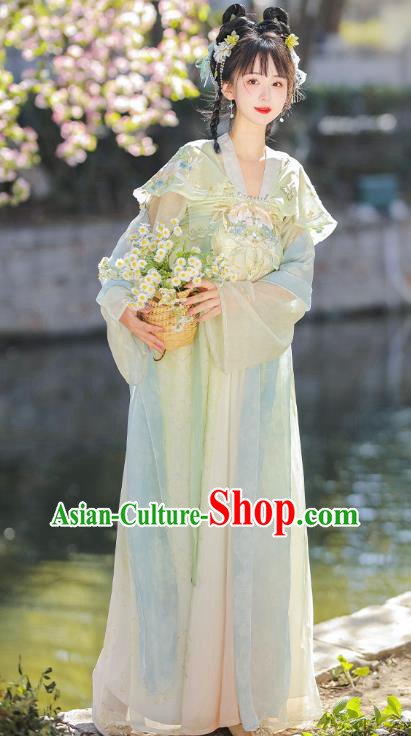 China Hanfu Green Dresses Ancient Young Lady Clothing Traditional Costumes