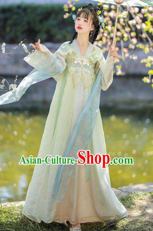 China Hanfu Green Dresses Ancient Young Lady Clothing Traditional Costumes