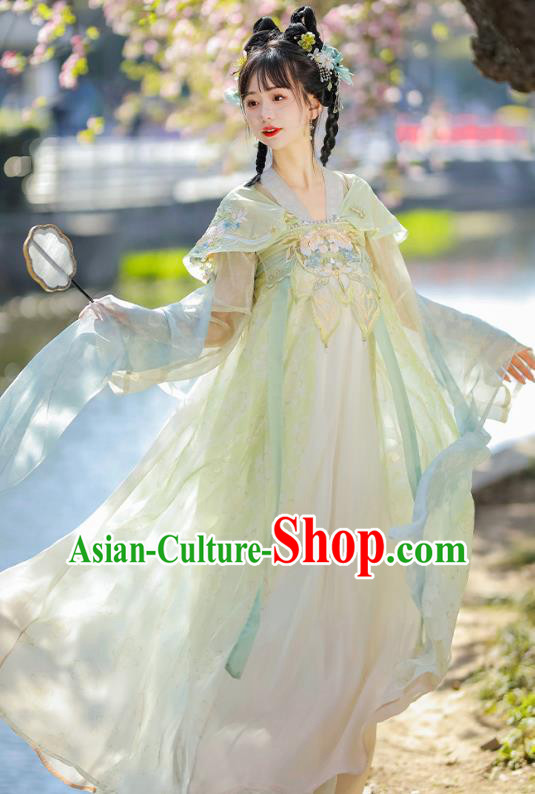 China Hanfu Green Dresses Ancient Young Lady Clothing Traditional Costumes