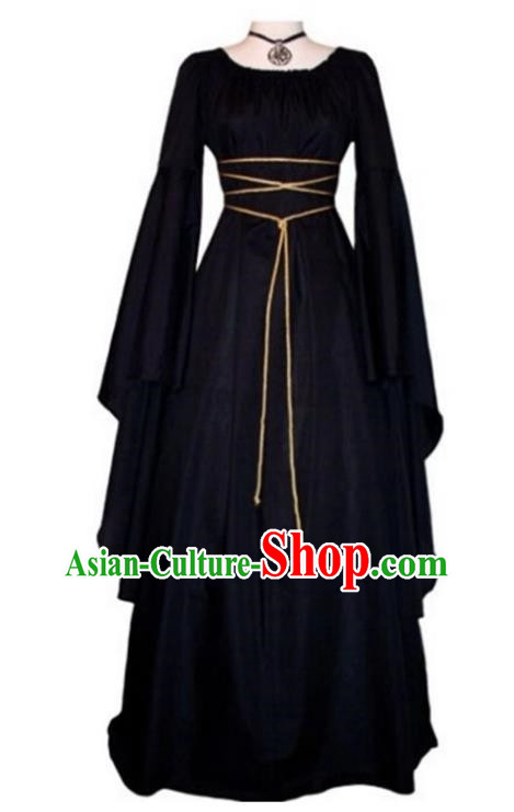 European Medieval Peasant Stage Play Long Sleeved Round Neck Witch Dress For Halloween Role Play Costumes
