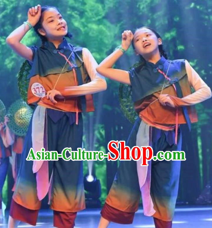 Dance Costume Children Fisherman Hope Field Harvest Rice Field Performance Costume