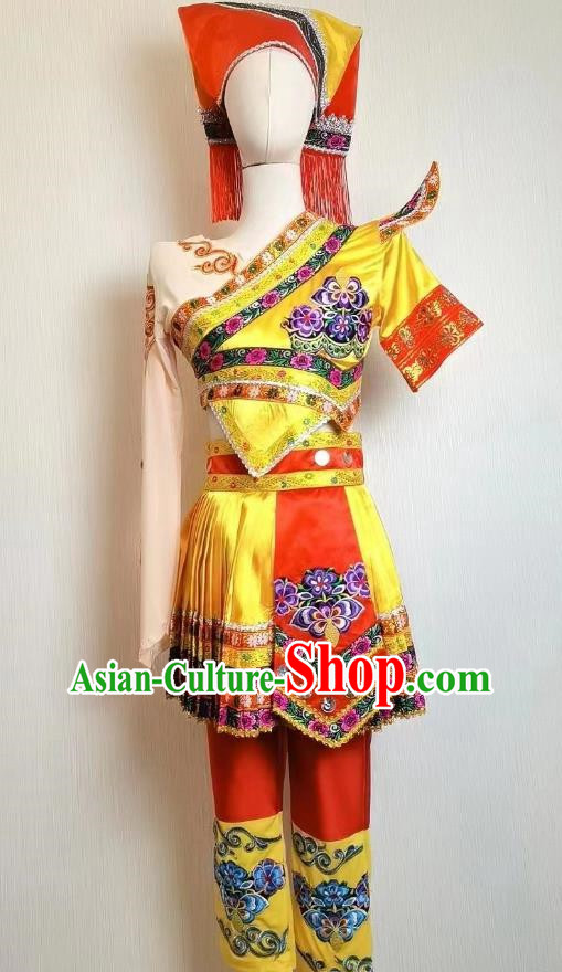 March Three Ethnic Minority Dance Costumes Hydrangea Round Dance Costumes Zhuang Dance Stage Performance Costumes