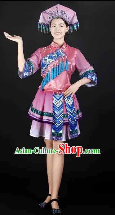 Pink Suit Ethnic Minority Clothing Zhuang Costume Double Skirt