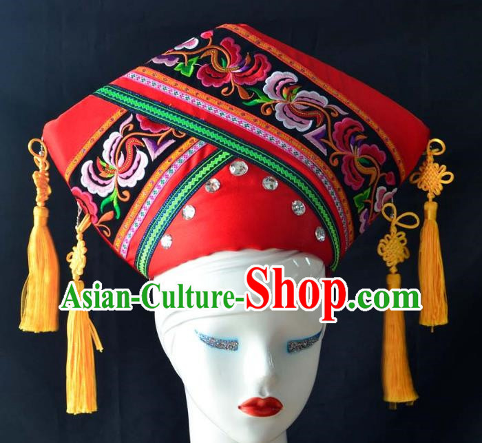 Guangxi Women Adult Minority Performance Hat Zhuang Nationality Folk Song Advanced Embroidery Handmade Headwear
