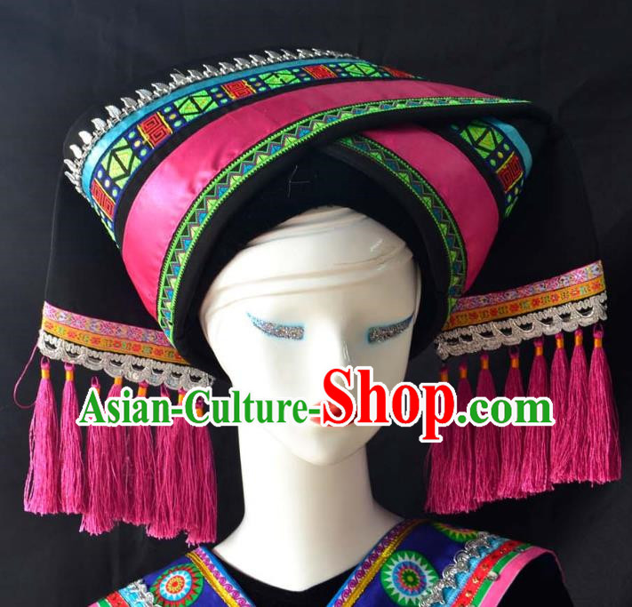Guangxi Women Adult Minority Performance Hat Zhuang Nationality Folk Song Advanced Embroidery Handmade Headwear