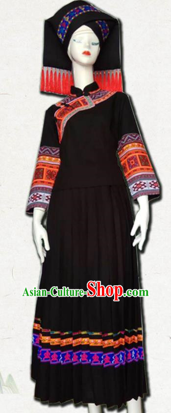 Zhuang Adult Dance Costume Black Clothes Zhuang Costume Stage Performance Women Clothing