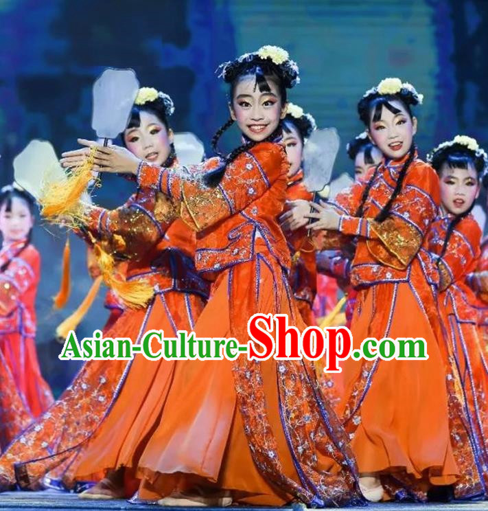 Children South Beauty Classical Dance Costumes Opening Doors Opening Dance National Festive Yangko Fan Dance Costumes
