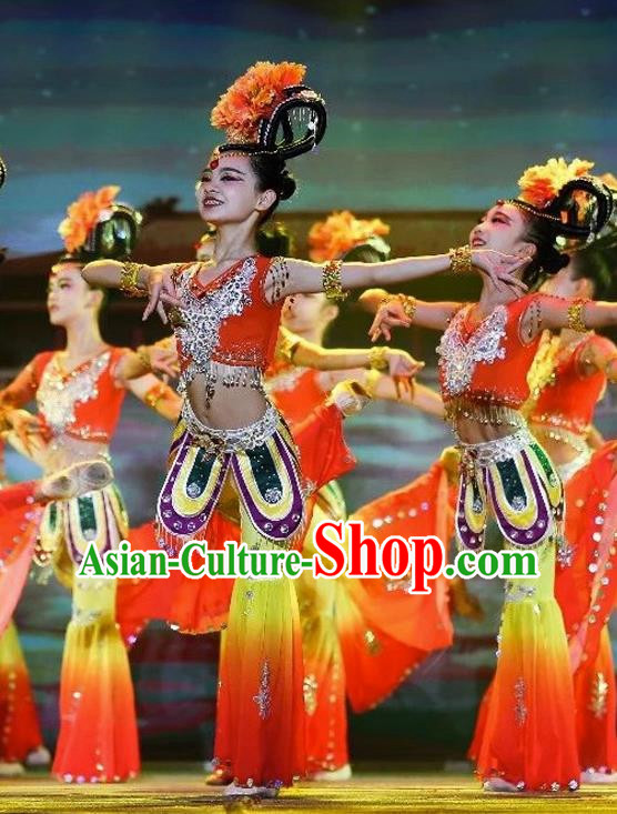 Dunhuang Flying Dance Costume Auspicious Heavenly Girl Colorful Buddha Light Children Performance Costume National Classical Dance Rebound Pipa Costume