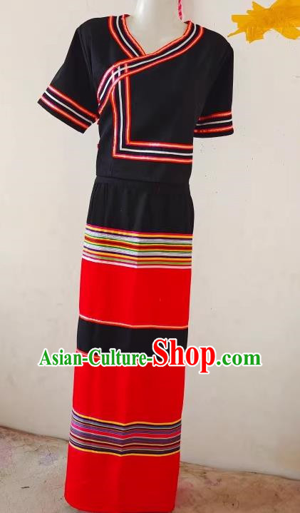 China Ethnic Wa Minority Nationality Costume 2 Piece National Festival Costume National Dance Performance Costume