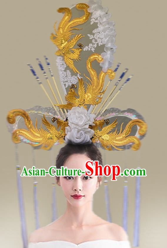 Chinese Style Blue And White Porcelain Headdress Catwalk Model Competition Exaggerated Makeup Modeling National Tide White Ancient Style Cheongsam Hair Accessories