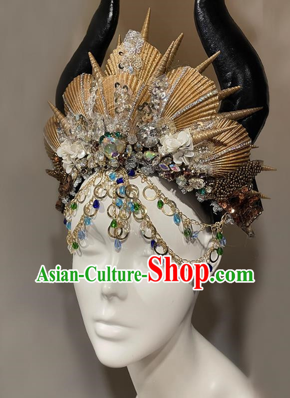 Natural Shell Mermaid Crown Series Fantasy Mermaid Crown Headdress Golden Horn