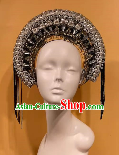 Our Lady's Crown Halo Headdress Exaggerated Design Catwalk Makeup Modeling Pearl Decoration