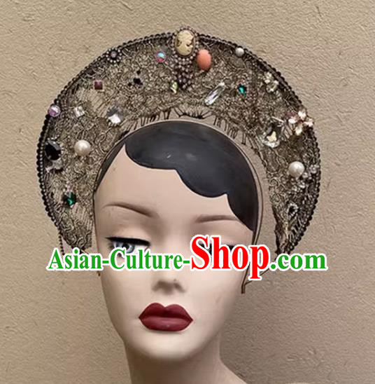 Our Lady's Crown Halo Headdress Exaggerated Design Catwalk Makeup Modeling Pearl Decoration