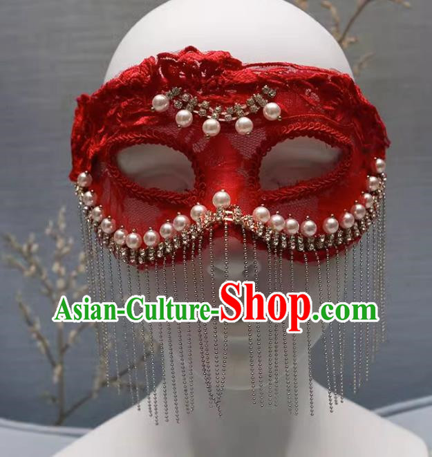 European And American Red Lace Retro Elegant Mystery Mask Tassel Covering Masquerade Halloween Carnival Party