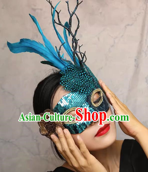 European And American Exaggerated Venice Green Flower Mask Feather Masked Singer Halloween Carnival Masquerade Party