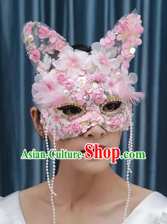 Pink Heavy Industry Cat Ears Super Flash Forest Mask Halloween Masquerade Party Female Cosplay Mask