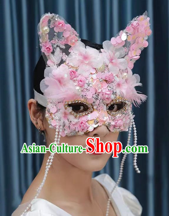 Pink Heavy Industry Cat Ears Super Flash Forest Mask Halloween Masquerade Party Female Cosplay Mask