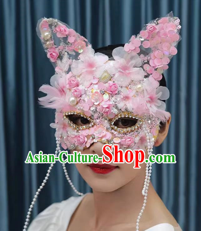 Pink Heavy Industry Cat Ears Super Flash Forest Mask Halloween Masquerade Party Female Cosplay Mask