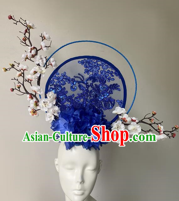Chinese Style Blue And White Porcelain Blue National Tide Ancient Style Catwalk Model Competition Exaggerated Headdress Hair Accessories