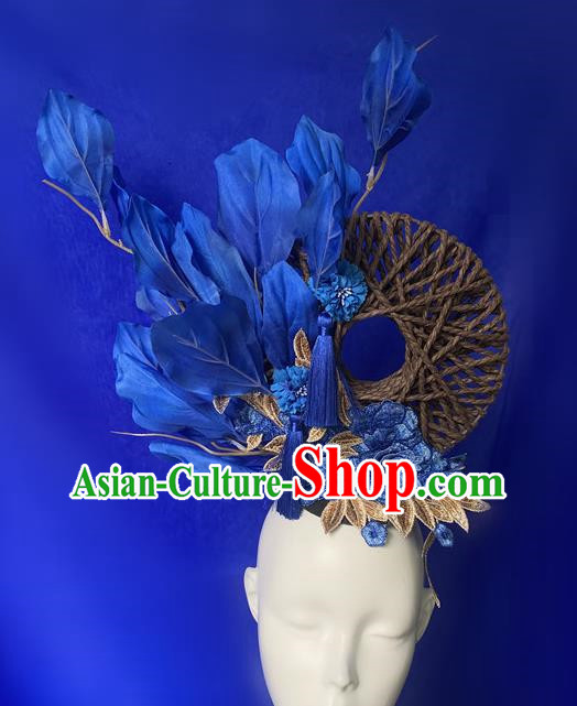 Chinese Style Blue And White Porcelain Blue National Tide Ancient Style Catwalk Model Competition Exaggerated Headdress Hair Accessories