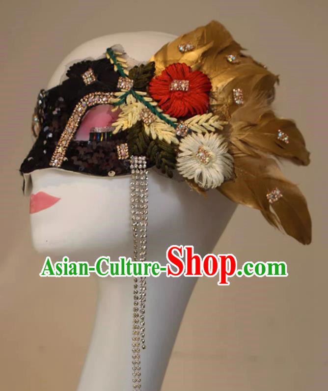 Chinese Style Embroidery Golden Feather Mask Masquerade Singing Halloween Face Makeup