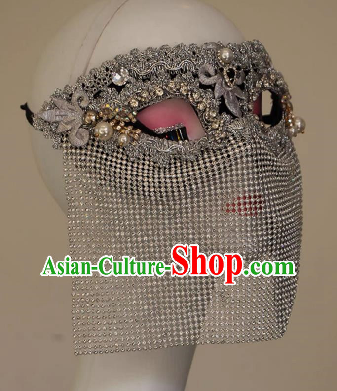 Silver Three Dimensional Feather Butterfly Metal Plating Texture Draped Veil Mask COS Performance Accessories