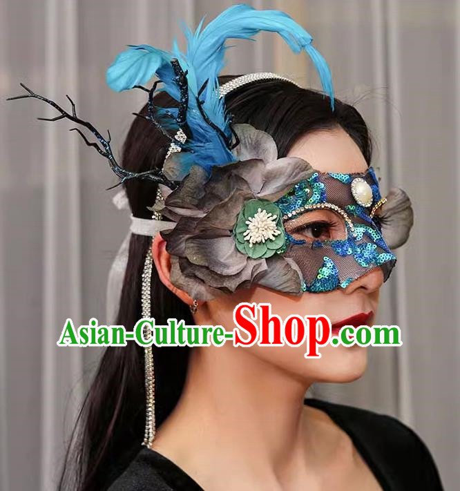 Venetian Green Flower Mask Feather Masked Singer Halloween Carnival Ball Party Mask