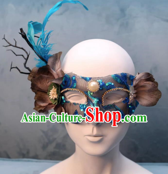 Venetian Green Flower Mask Feather Masked Singer Halloween Carnival Ball Party Mask