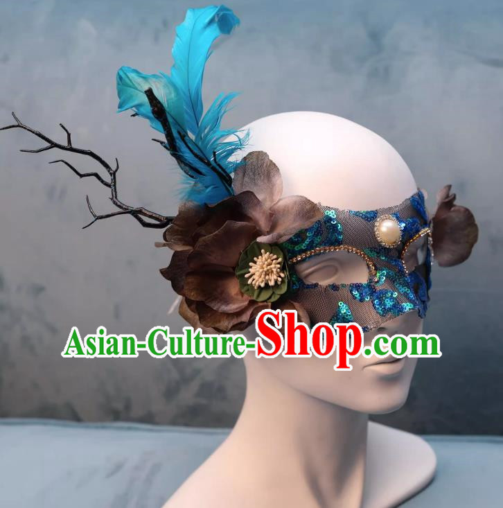 Venetian Green Flower Mask Feather Masked Singer Halloween Carnival Ball Party Mask