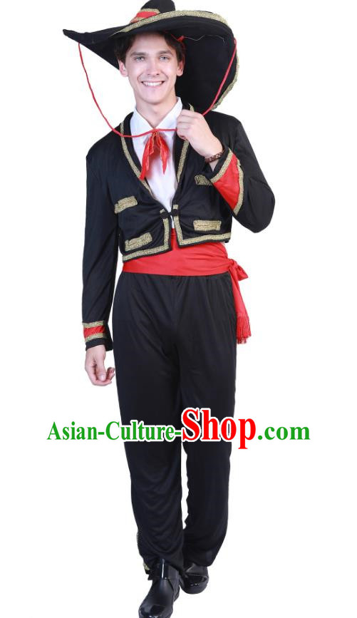 Mexican Traditional Costume Performance Costume Men Big Brim Hat Clothes Suit Day Of The Dead National Dance Props Costume