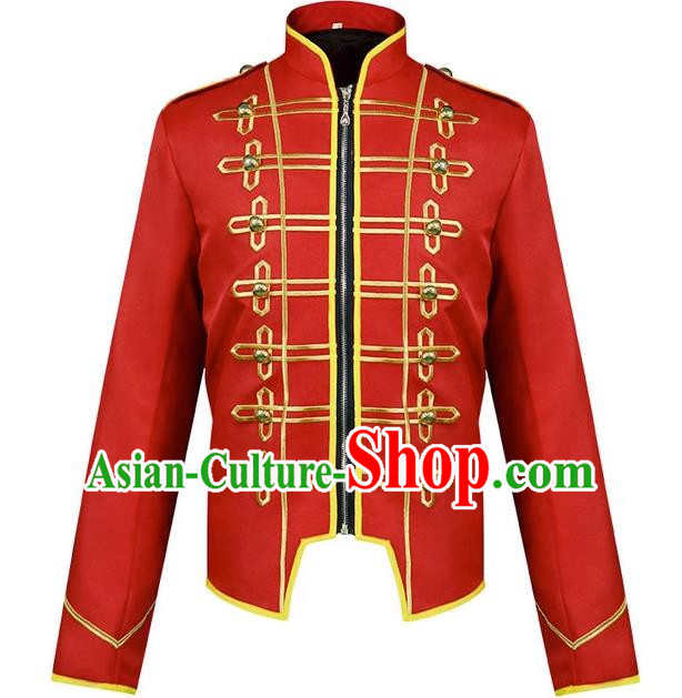 Medieval Retro Stand Collar Short Jacket Golden Embroidery Lace Military Musician Uniform Cosplay Royal Band Top