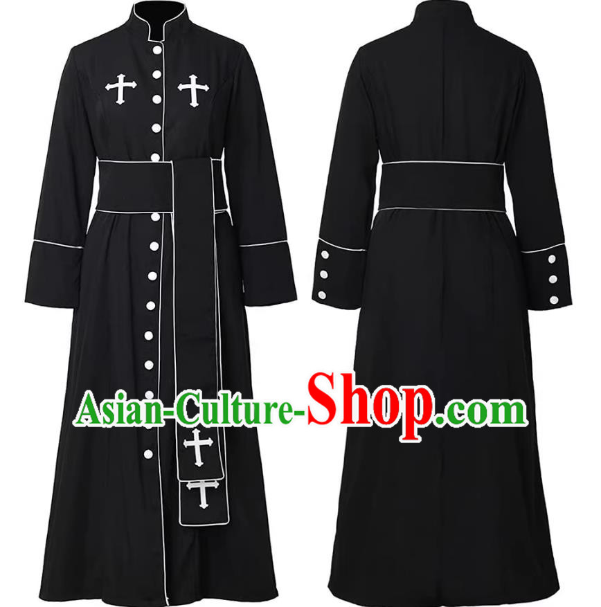 Clergy Performance Costume Stand Collar Long Sleeve Solid Color Cosplay Roman Cathedral Breasted Robe Halloween