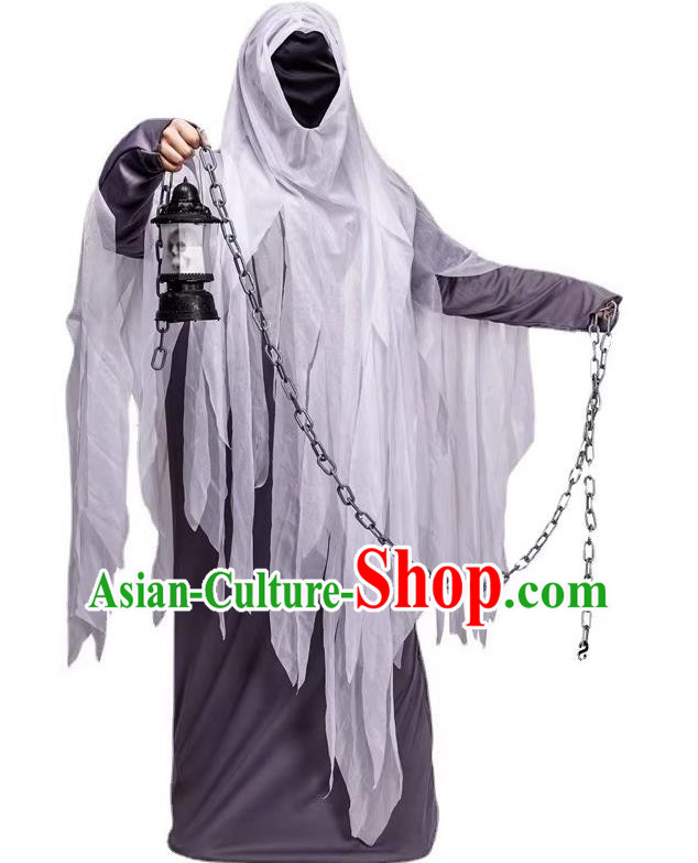 Halloween Masked Ghost Costume Adult Cosplay Horror Ghost Rag Gray Robe Haunted House Prop Costume