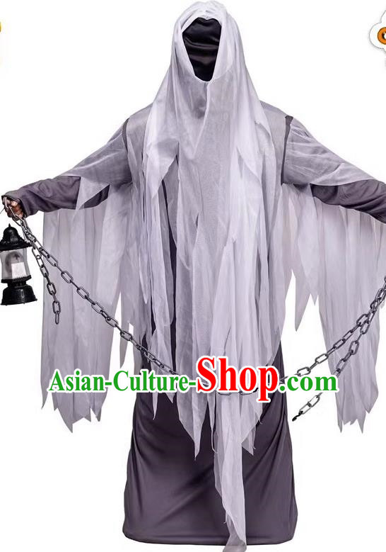 Halloween Masked Ghost Costume Adult Cosplay Horror Ghost Rag Gray Robe Haunted House Prop Costume