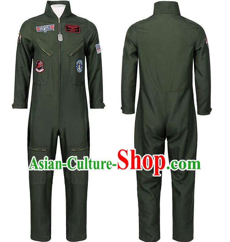 American Pilot Costume Adult Child Cosplay Top Gun TOPGUN Uniform Jumpsuit Suit Large Size